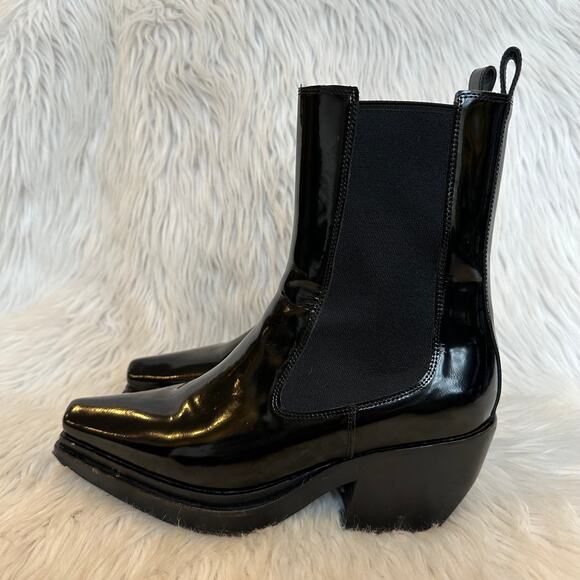 Jeffrey Campbell Zelton Boots Patent Leather Stacked Heel Mid Calf Boots Black - Picture 6 of 11